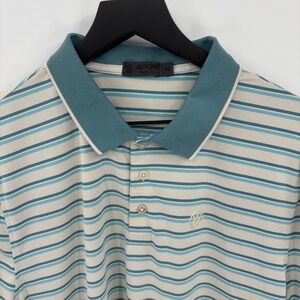 G/FORE Polo Shirt Mens XL Blue Teal Striped Performance Golf Logo Short Sleeve